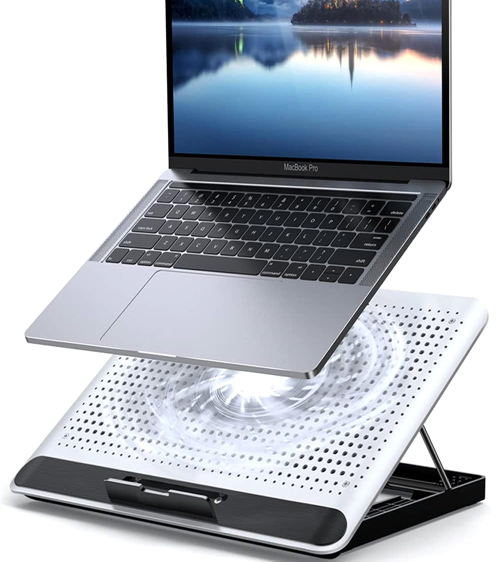 Laptop Cooling Pad 17inch 15.6 14 13 12inch Gaming Cooler Pad Chill Mat 5 Quiet Fans LED Lights and 2 USB 2.0 Ports Adjustable Mounts Laptop Stand Height Angle