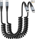 2Pack Coiled USB C to USB C Charger Cable for Car, Type C Fast Charging USBC Charger Cord Compatible with 15/15 Plus/15 Pro/15 Pro Max/Samsung Galaxy S23