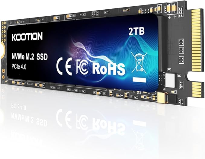 KOOTION 2TB NVMe Internal SSD PCIe 4.0, M.2 2280 NVMe Gen 4 Internal Solid State Drive Up to 5000MB/s, Storage Memory for PC