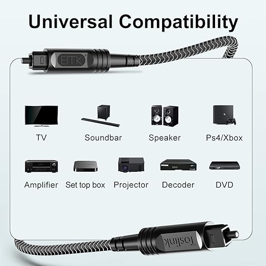 EMK Digital Optical Audio Cable [10 Feet/3M] - Slim Nylon Braided Toslink Fiber Optic Cable for Sound Bar, TV, Home Theater, PS4, Xbox, Blu-Ray Player & More - High-Speed SPDIF (Black1)