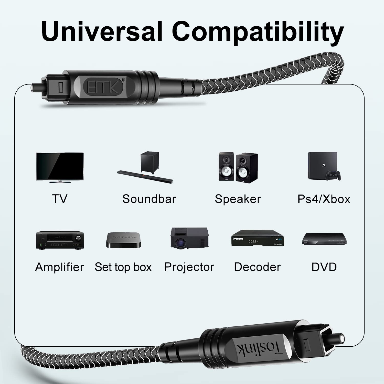 EMK Digital Optical Audio Cable [20 Feet/6M] - Slim Nylon Braided Toslink Fiber Optic Cable for Sound Bar, TV, Home Theater, PS4, Xbox, Blu-Ray Player & More - High-Speed SPDIF (Black1)