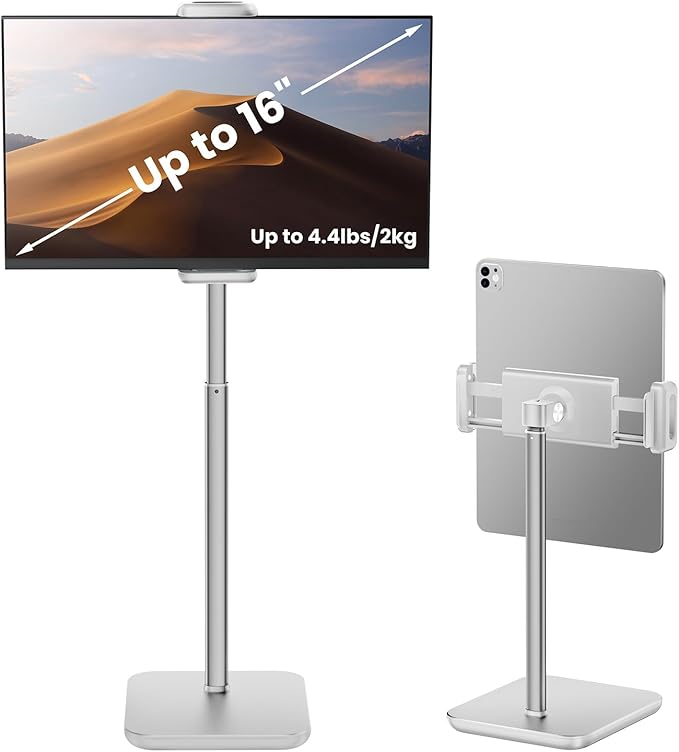 tounee Portable Monitor & Tablet Holder Stand, 4.4lb (2kg) Holding Strength, Height Adjustable Up to 18.11", Ideal for 4.7"-16" Devices (15.6" Portable Monitors, iPad, iPhone, Kindle)-White