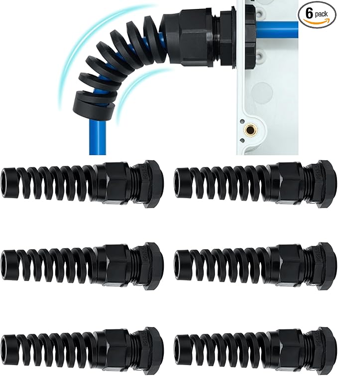 6 Pcs Waterproof Cable Gland,PG13.5(NPT 1/2) Thread(6-12mm), Made of PA66 Material,waterproof wire grommet Strain Relief Cord Connectors,Suitable for Various Electrical Installations