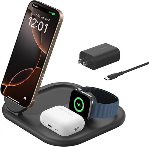 Belkin Qi2 Magnetic Wireless Charging Station, 3 in 1 Foldable Charger