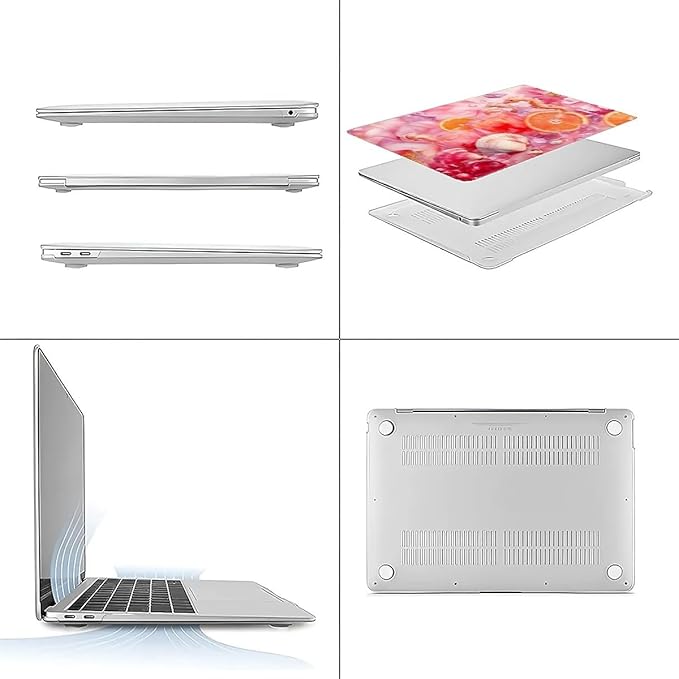 Compatible with MacBook Air 13.3 13.6 Inch Case 2022 2021 2020 2019 Plastic Hard Shell Case Cover,13.3 Pro(A1706/A1708/A1989/A2159/A2289/A2338), Pink Floral with Sea Shells