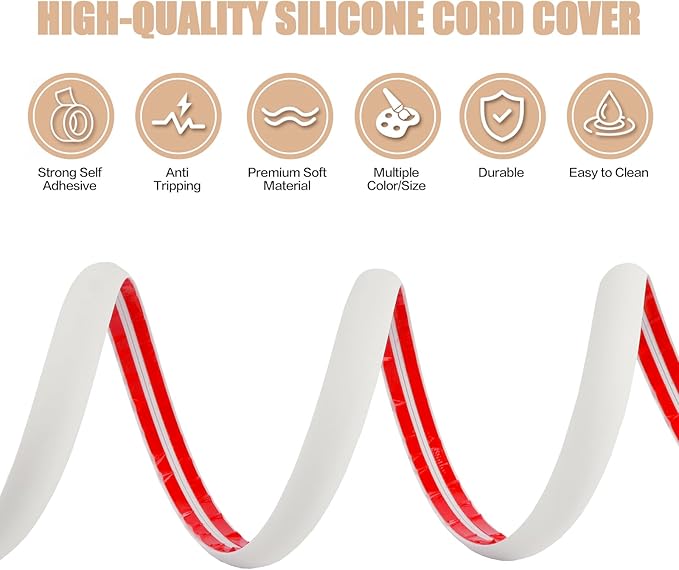 Floor Cord Cover Cable Cavity Self Adhesive Cord Hider Floor 10FT Floor Cable Management Power Cord Protector Floor Electric Cord Covers for Offices, Gym, Exhibitions (Beige, 1.18" x 10')