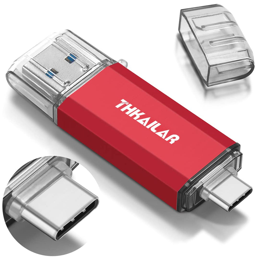 Thkailar USB C Flash Drive 256GB,USB Flash Drive with Type C and Type A 3.1 Port Compatible with Android Phone,MacBook Pro,PC(Red)