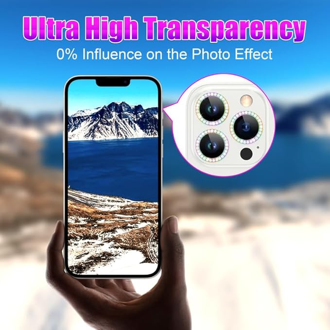 AGVEE 3+3 6 Pack for iPhone 12 Pro Max 6.7" Camera Lens Cover Protector, Bling Diamond & Bling Glitter Metal Ring 9H Tempered HD Glass Camera Cover Protector Film, Bling-Colorful