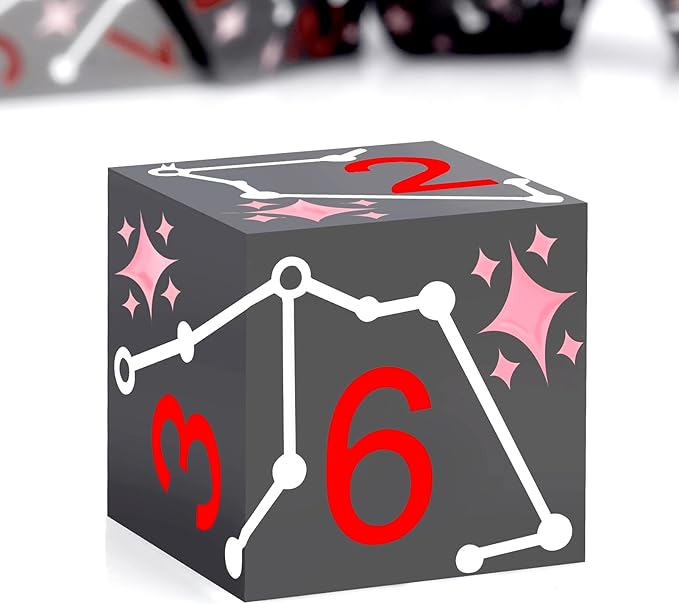 PJOY Metal Dice Set D&D Star Dice Set DND Polyhedral Dice for RPG Role Playing Games Dungeons and Dragons TTRPG Black Red Pink Dice