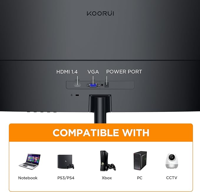 KOORUI 24 inch Curved Monitor, Full HD 1080P Curved Computer Monitor, 100Hz 1500R PC Screen, HDMI VGA, Tilt Adjustment, LCD Display, Eye Care, Black 24N5CA