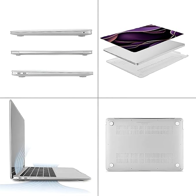 Compatible with MacBook Air 13.3 13.6 Inch Case 2022 2021 2020 2019 Plastic Hard Shell Case Cover,13.3 Pro(A1706/A1708/A1989/A2159/A2289/A2338), Purple and Gold Color Line