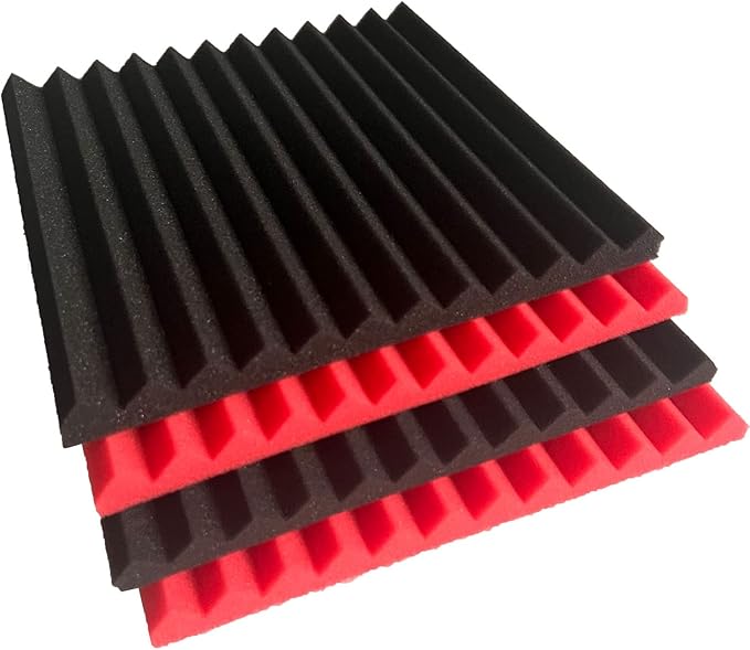 96 Pack Black/RED 12 "X 12 "X1" Acoustic Panels Studio Soundproofing Foam Wedge Tiles,