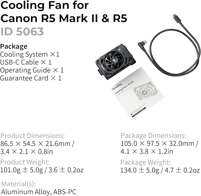 SMALLRIG R50 V / R6 II/ R5C / R50 / PowerShot V1 Camera External Cooling System with Dual-Speed Modes, Snap-On Cooling Fan with TEC Cooling Module for Sony ZV-E1/ A7 IV/ A6700/ FX3-5063