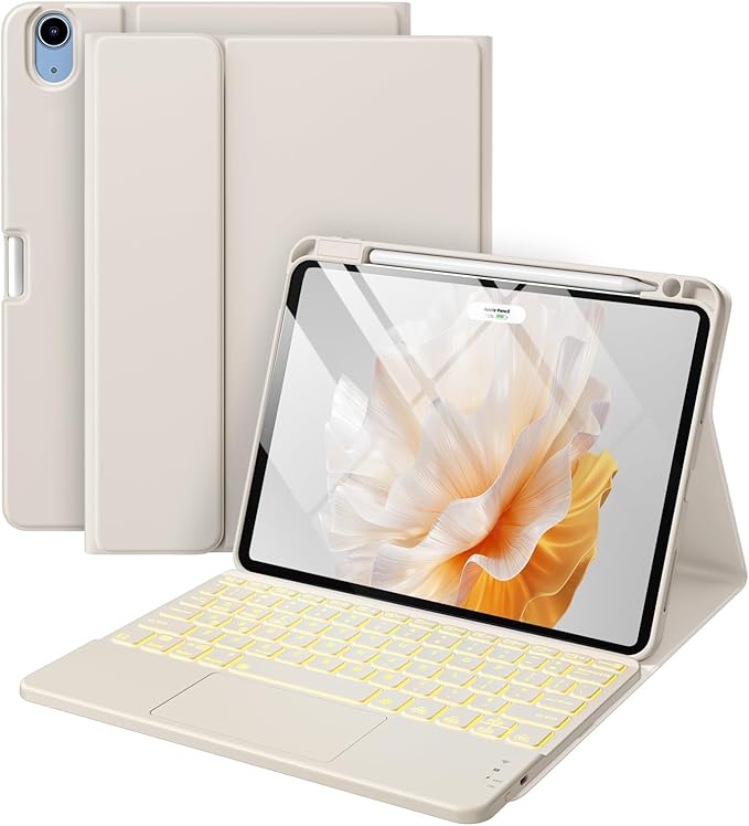 Compatible with iPad Air 11 Inch & Air 5th/ Air 4th Generation Case with Keyboard - Multi-Touch Trackpad, 7-Color Backlit, Detachable Folio Cover for Air 11-inch M3/M2 (2025/2024) (Starlight)