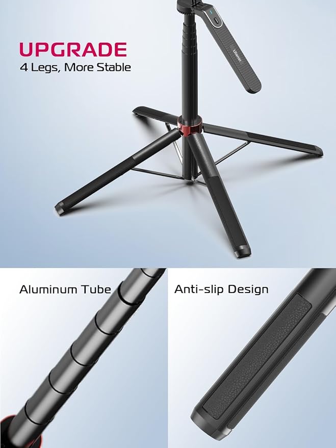 ULANZI MA09 Extendable Selfie Stick Tripod Stand - 71" Quadrapod with All-in-1 Phone Clip, Travel Tripod for iPhone, Sony, Canon Action Camera