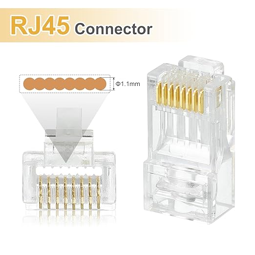 MECCANIXITY 100pcs Cat6 RJ45 Pass Through Connectors, RJ45 Connector 8P8C Gold Plated Plugs with 100pcs Light Grey Strain Relief Boots for Solid or Stranded UTP Ethernet Cable, 1.1mm