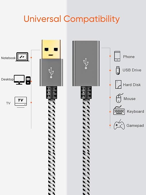 CableCreation Short USB 3.0 Extension Cable 1FT, USB 3.0 A Male to Female Extension Cable Extender Cord for VR, PlayStation, Keyboard, Printer, Space Gray 0.3M