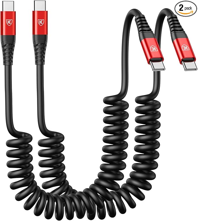 USB C to USB C Cable 6ft, 2Pack Coiled USBC Charger Cable for Car, Type C Fast Charging Compatible with iPhone 16/15/Plus/Pro/Pro Max/MacBook Pro 2020/iPad Pro 2020/iPad Air 4/Samsung Galaxy S23-Red