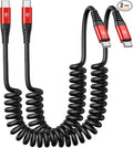 USB C to USB C Cable 6ft, 2Pack Coiled USBC Charger Cable for Car, Type C Fast Charging Compatible with iPhone 16/15/Plus/Pro/Pro Max/MacBook Pro 2020/iPad Pro 2020/iPad Air 4/Samsung Galaxy S23-Red