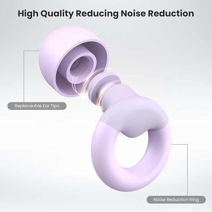 Ear Plugs for Sleeping, 2 Pairs of Reusable Earplugs for Noise Reduction 25dB-30dB with 8 Ear Tips, Soft Hearing Protection Ear Plugs for Concert,Noise Sensitivity, Study & Work