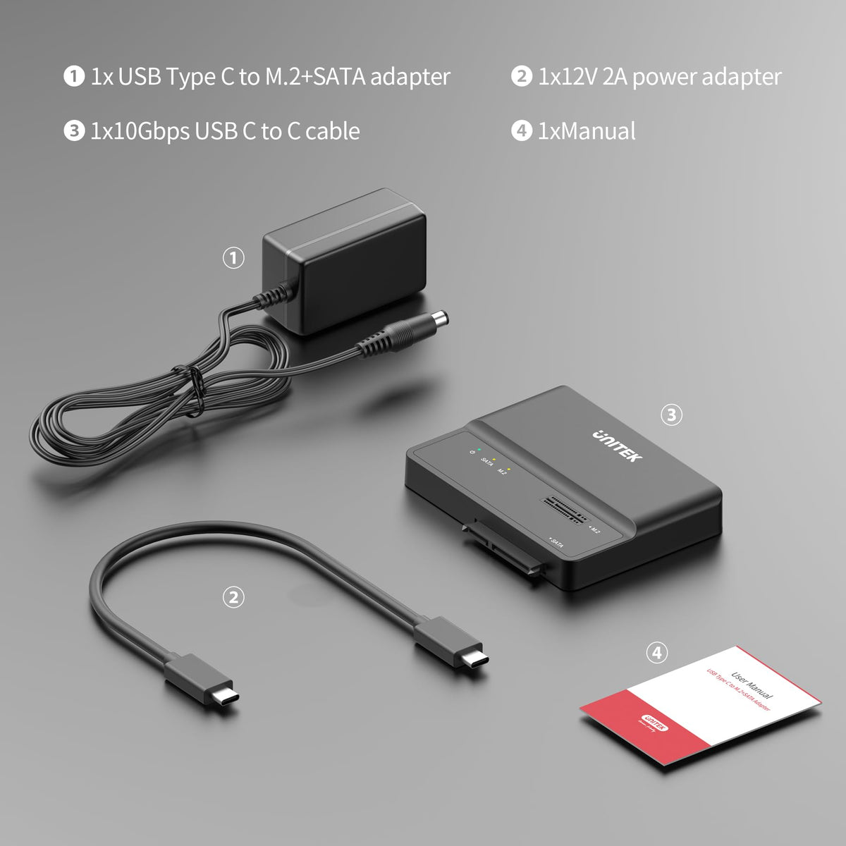 Unitek 2-in-1 M.2 NVMe/SATA USB 3.2 Adapter, 10Gbps, Tool-Free