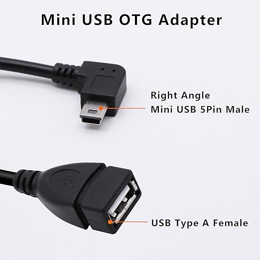 90 Degree Mini USB to USB A OTG Adapter Cable 5.5in Right Angle Mini USB 5-Pin Type B Male to USB Type A Female Adapter Cord for Digital Cameras,Black,14cm(2 Pack,Right)