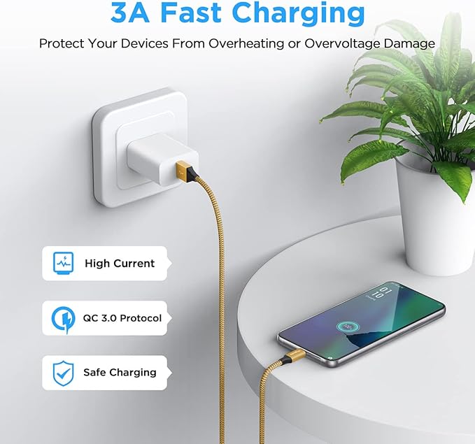 etguuds 6ft USB A to USB C Cable 3A Fast Charging, 2-Pack USB A to USB Type C Charger Cord for iPhone 16 15 Pro/Pro Max/Plus, for Samsung Galaxy S24 S23 S22 S21 S20 S10 A55 A54 Flip Note, Moto, Gold