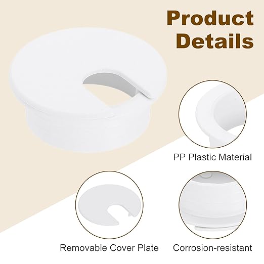 uxcell 6 Pcs 35mm (1.38 Inch) Desk Grommet, Plastic Cable Hole Cover, Wire Cord Cable Organizer for Home Office Computer Desk Cabinet, White