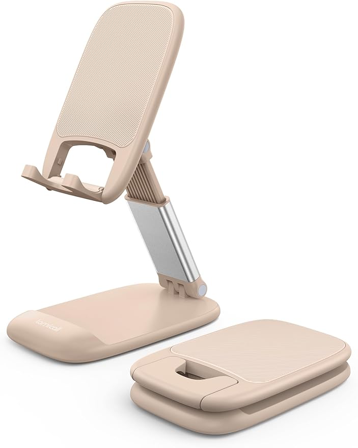 Lamicall Khaki Phone Stand for Desk - Cell Phone Holder Khaki Desk Accessories Desktop Office Must Have Compatible with iPhone, 4-8'' Smartphone