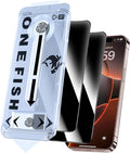 OneFish Screen Protector Privacy for iPhone 14 Pro Max/15 Plus, Anti Spy Private Tempered Glass Edge Protection, Dynamic Island Compatible with Installation Frame, 9H Glass Scratch Resistant, 2Pack