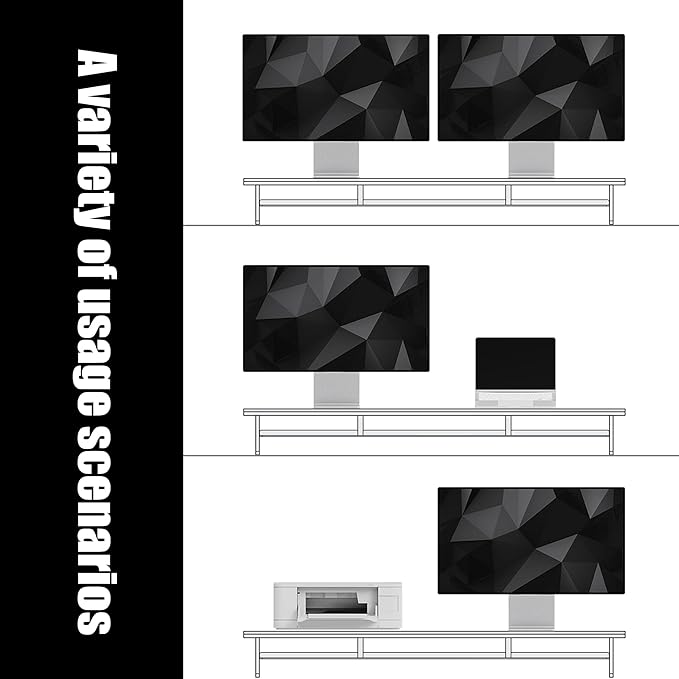 Dual‑Tier Monitor Stand for Modern Desk Setup – Minimalist Wooden and Metal Riser Shelf with Transparent Acrylic Feet for Dual Monitors, Laptops, Home Office Aesthetic，Beige and White