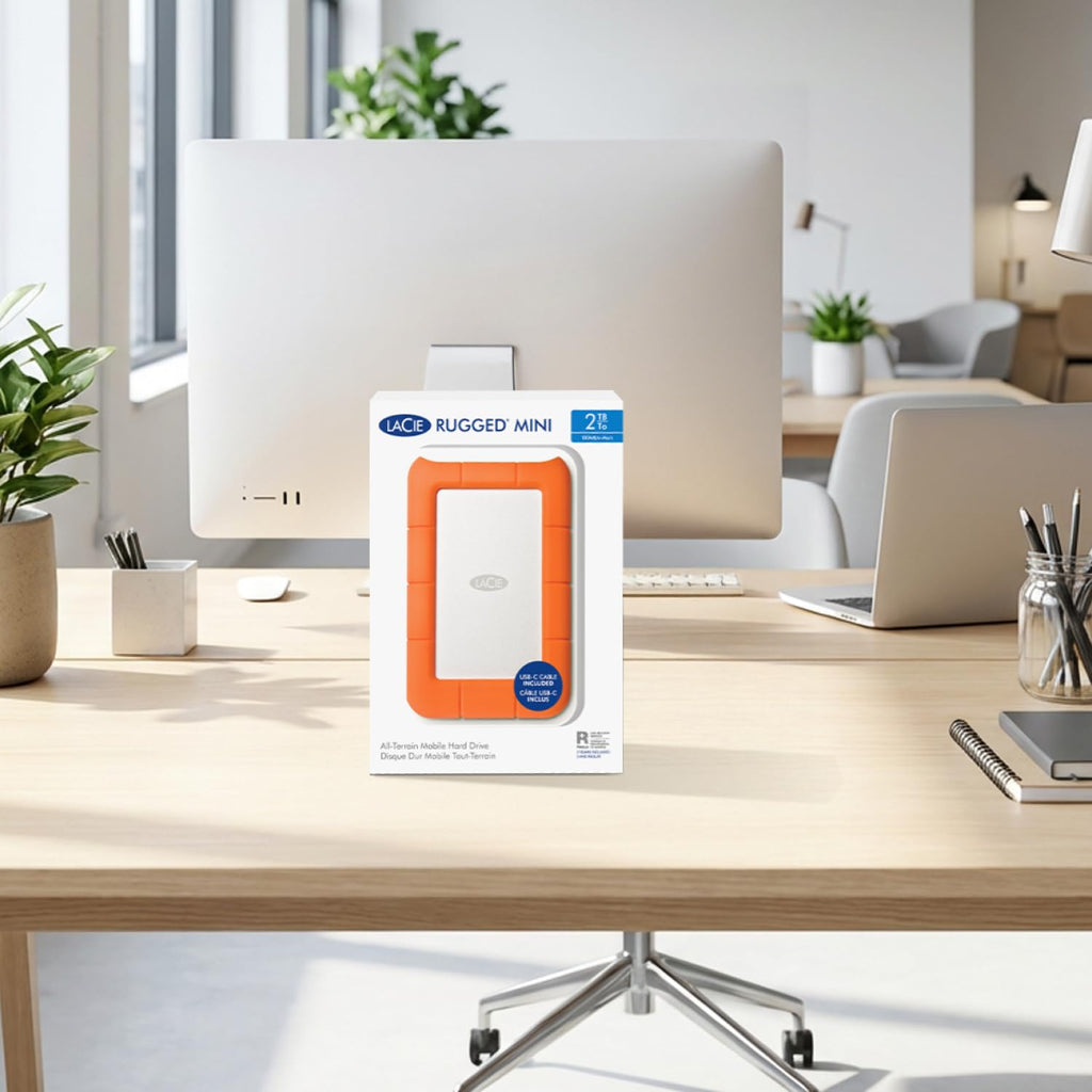 LaCie Rugged Mini Portable External Hard Drive, 4TB, 2.5", for PC, Mac, iPad, and iPhone, with Data Rescue Service