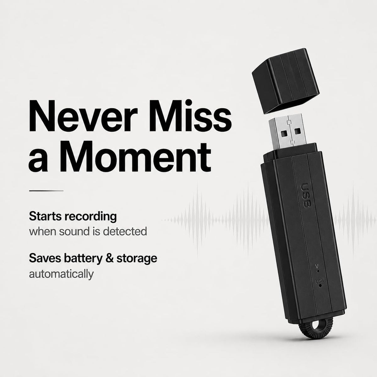 USB Voice Recorder 24 Hours Continuous Recording, 288 Hours Storage Capacity, Easy File Access, Compact for Meetings and Lectures