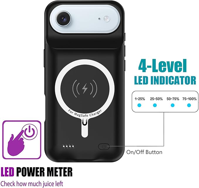 Battery Case for iPhone Air,Upgraded 12000mAh Rechargeable Portable Charging Case with Wireless Charging Compatible for iPhone 17 Air (6.5 inch) with Carplay Extended Battery Pack Charger Case (Black)