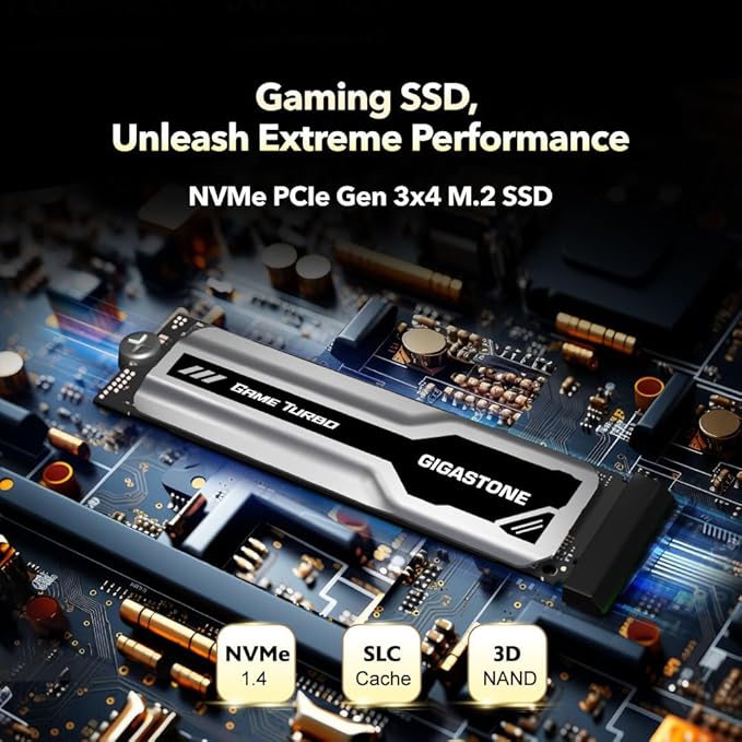 Gigastone M.2 SSD 1TB PCIe 3.0 NVMe SSD 3,400MB/s Internal Gaming Solid State Hard Drive Turbo Speed Heatsink Cooling Heat Dissipation PC Laptop Storage for Gamers Video Editing Creators