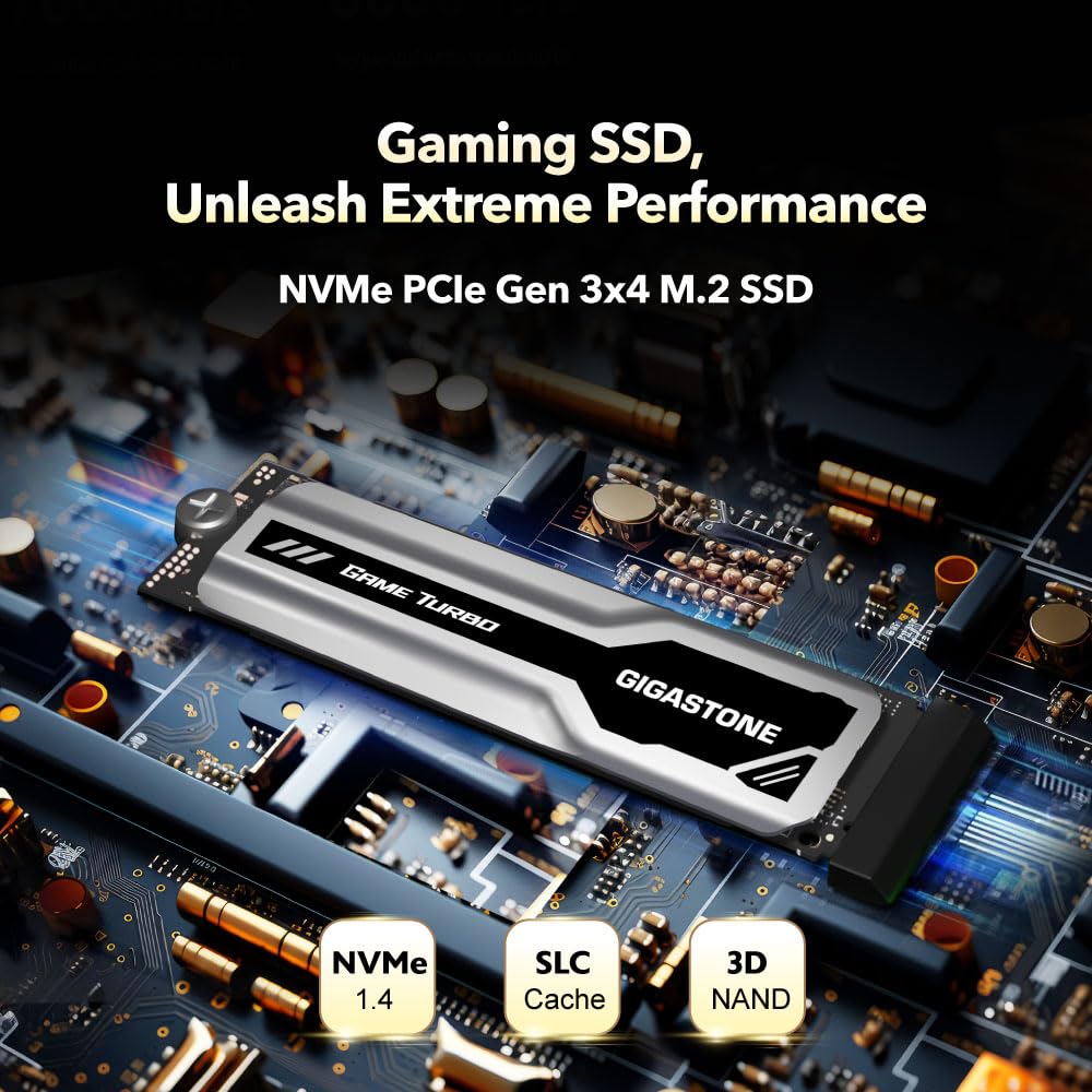 Gigastone M.2 SSD 2TB PCIe 3.0 NVMe SSD 3,500MB/s Internal Gaming Solid State Hard Drive Turbo Speed Heatsink Cooling Heat Dissipation PC Laptop Storage for Gamers Video Editing Creators