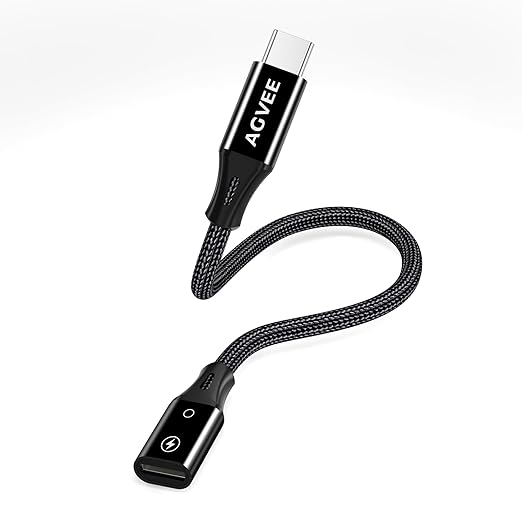 AGVEE 2 Pack 4 inch Lightning Female to USB C Male PD Adapter, 27W Fast Charger Charging Comverter for iPhone 15 16 Plus Pro Max Carplay, Samsung S25 S24 S23 S22, Not for Audio, Black