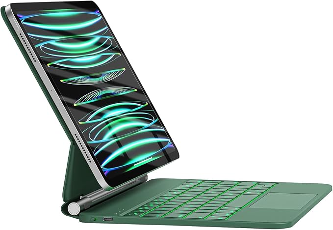 HOU Keyboard Case for iPad Air 11 inch 2025 (M3)/2024 (M2)&iPad Pro 11 Inch(4th/3rd/2nd/1st) Gen 2022,iPad Air 5th&4th Generation Case with Keyboard,Magic-Stand, Multi-Touch Trackpad,Backlight,Green
