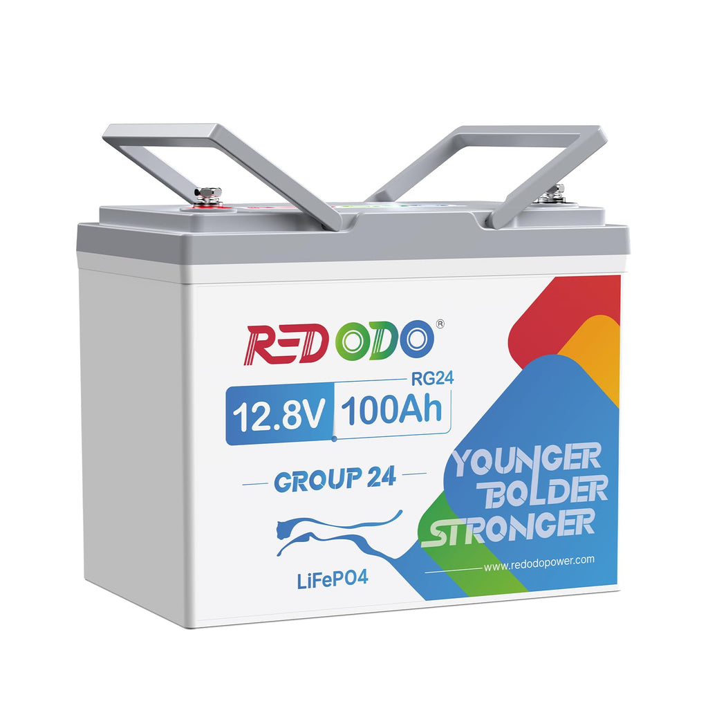 Redodo 12.8V 100Ah Group 24 Battery, 1280Wh Deep Cycle LiFePO4 Battery with 100A BMS, 4000+ Cycles Lithium Rechargable Battery for All RVs, Van, Camper, Solar Power Storage, Off-Grid