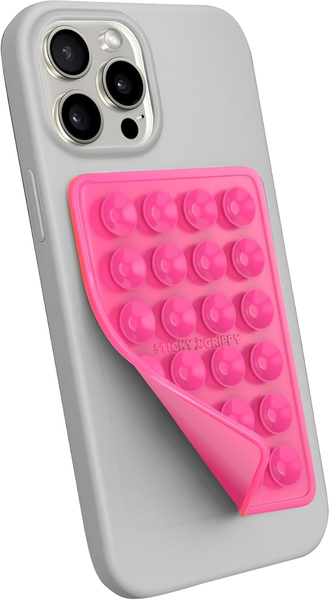 StickyGrippy Suction Phone Case Mount, Sillicon Adhesive Phone Accessory for iPhone and Android, Hands-Free Fidget Toy Mirror Shower Phone Holder, Tiktok Videos and Selfies (Blue)