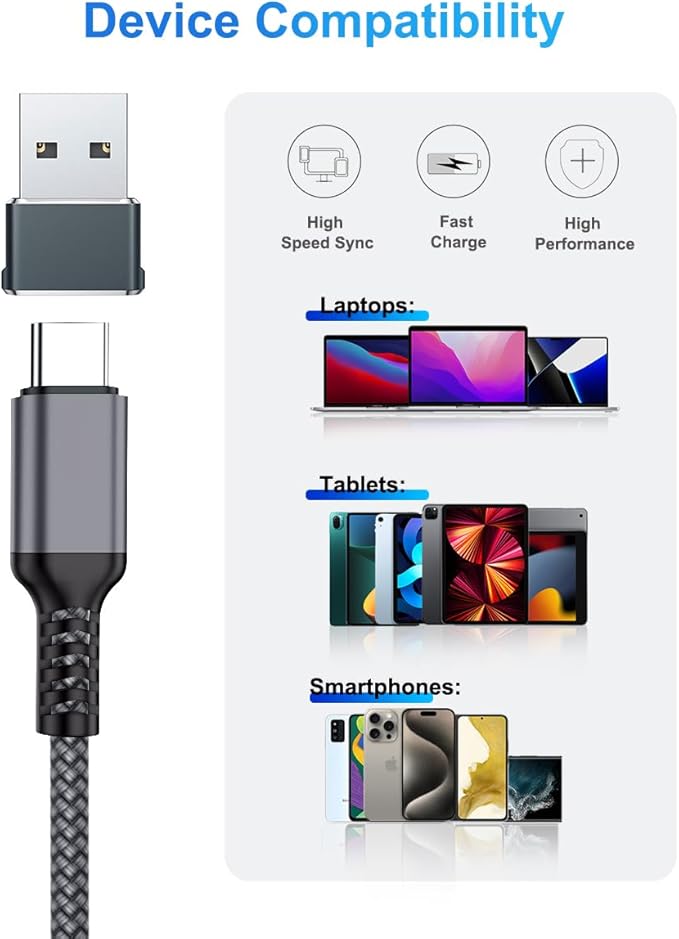 Elebase USB C to C 100W Charging Cable 6.6FT with Type A Car Adapter,Fast PD Charger Cord for iPhone 16 15 Pro Max Plus,Airpods 4,Samsung Galaxy S23 S24 Flip Fold 5,Ultra,A53 A54,MacBook Mac,iPad 9 10