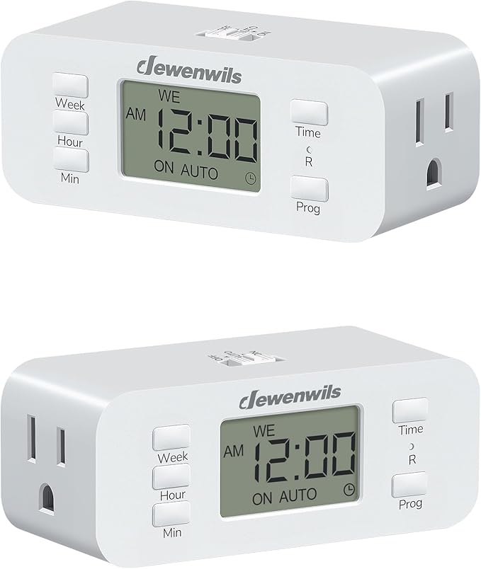 DEWENWILS 7 Day Heavy Duty Timers for Electrical Outlets, 2 Pack Dual Outlet Digital Timer, 3 Prong Programmable Light Timer for Indoor Lamp, Light, Fan, Pets, Home, Kitchen, Office, 125V 60Hz