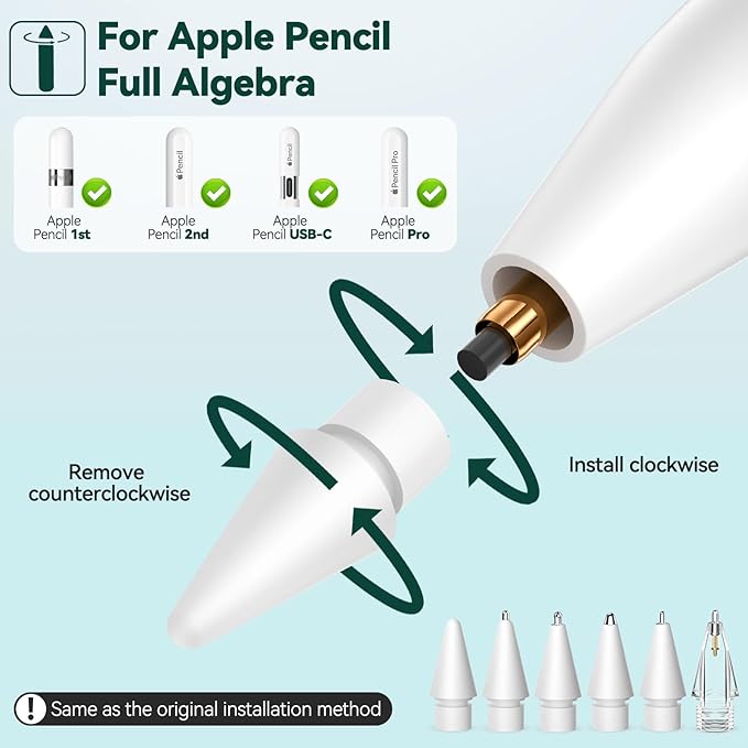 Inesore 6 Styles Replacement Tips for Apple Pencil Pro,Multiple Options Metal Durable Nibs Accessories for Apple Pencil Pro/2nd Generation/1st Gen/USB-C (6 Pack)