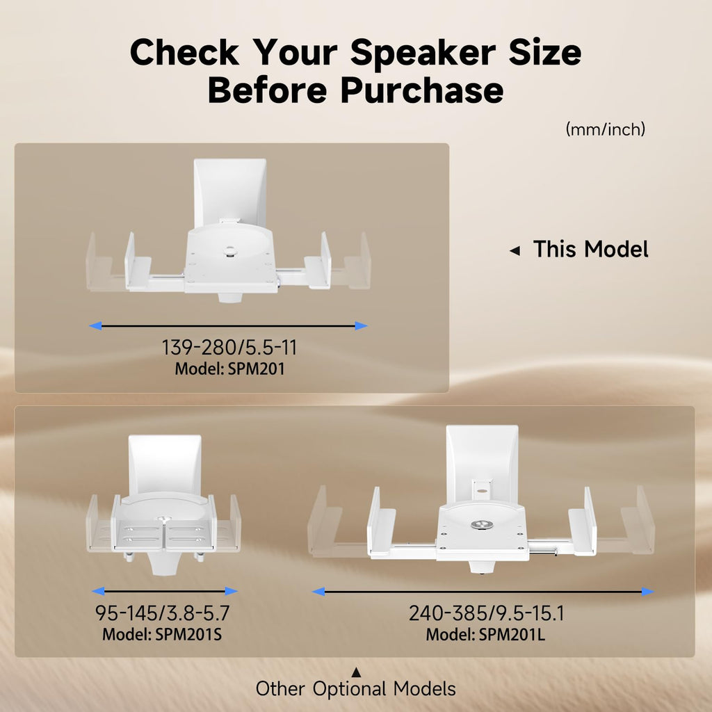 suptek Dual Side Clamping Bookshelf Speaker Wall Mounting Bracket for Large Surrounding Sound Speakers, Hold Up to 55 lbs, White (SPM201W)
