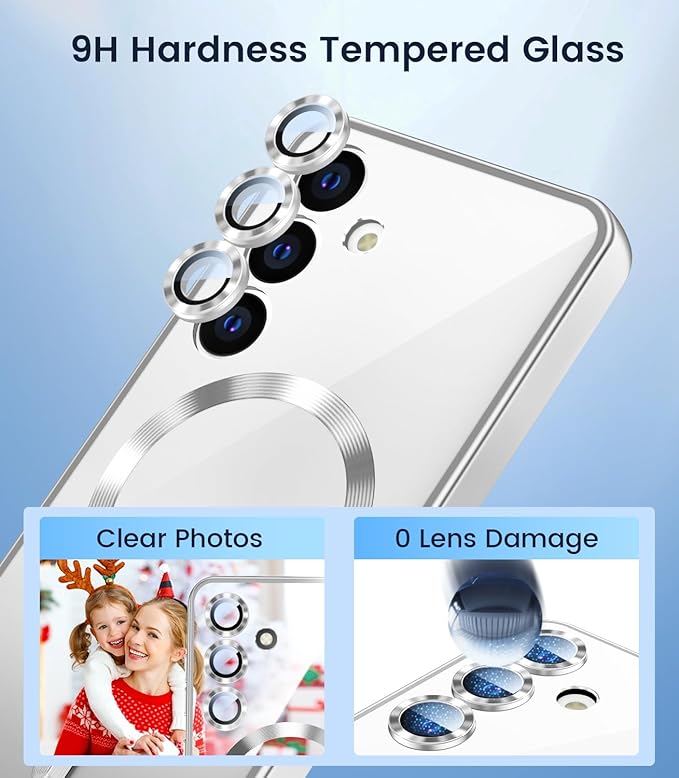 Slim Thin for Samsung Galaxy S25 Case, Compatible with MagSafe, Built-in Camera Lens Protector, Shockproof Protective Phone Case, Soft Electroplated Clear Phone Cover, Silver