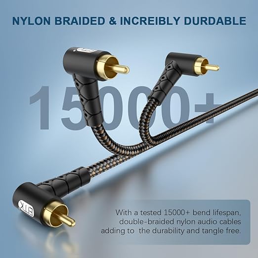 EMK 90 Degree RCA Subwoofer Cable 24K Gold-Plated Connector Nylon Braided Double Shielded – Support Digital & Analog Signals for Amplifier, Home Theater, Hi-Fi System,Subwoofer Black/3.3ft/1m