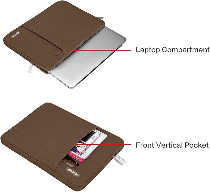 MOSISO Laptop Case 13.3 inch, 13-13.3 inch Laptop Sleeve Compatible with MacBook Air/Pro 13 / Pro 14, HP Dell ASUS Lenovo Notebook, Polyester Vertical Computer Sleeve Bag with Pocket, Light Brown