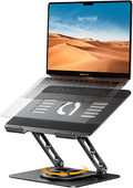 Lamicall Adjustable Laptop Stand for Desk - 360 Rotating Base Ergonomic Computer Stand, Aluminum Laptop Riser Foldable Protable for Office Home fits MacBook Air Pro, Dell, HP (10-17.3'') - Black