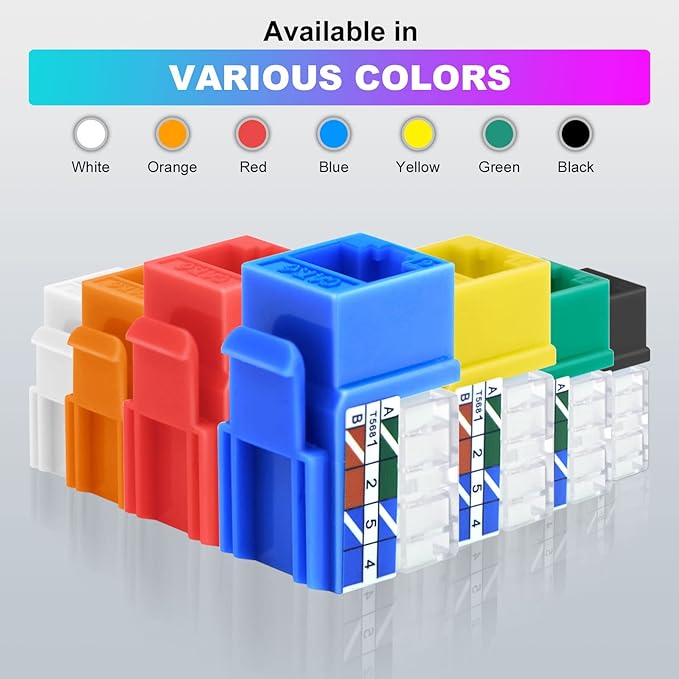 VCE UL Listed Cat6 RJ45 Keystone Jack Insert 25-Pack, 90 Degree Punch Down Keystone Jack Adapter Slim Profile Green