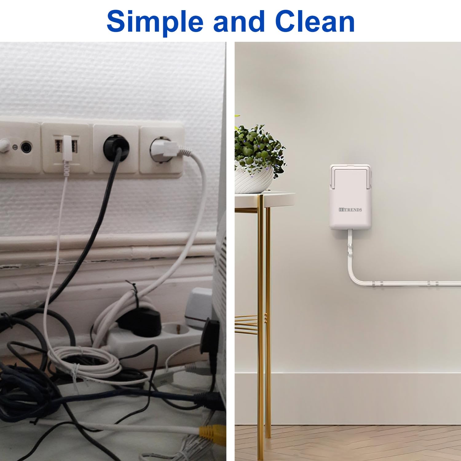 6FT Ultra-Thin Flat Plug Power Strip with 5 Outlets & 3 USB Ports | Child & Pet-Safe, 1625W, Wall-Mounted Cord Organizer, Universal Size Outlet & Plug Concealer with Cord Clips(UL Listed)